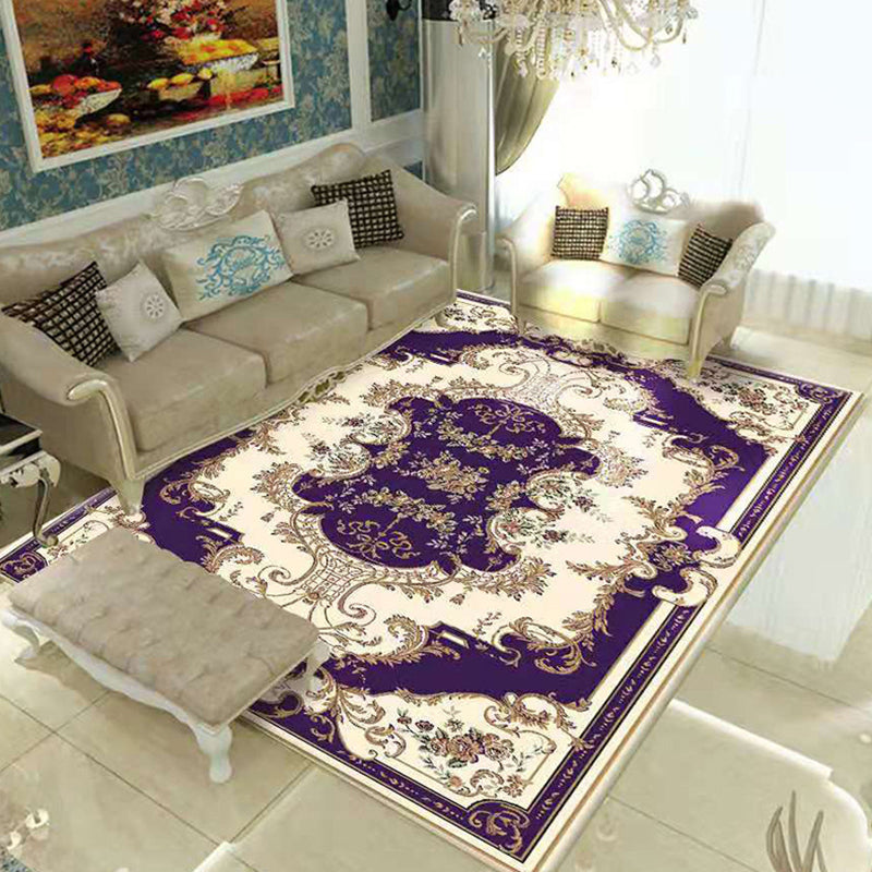 Multicolor Vintage Area Rug Polyester Flower Rug Non-Slip Backing Indoor Rug for Living Room