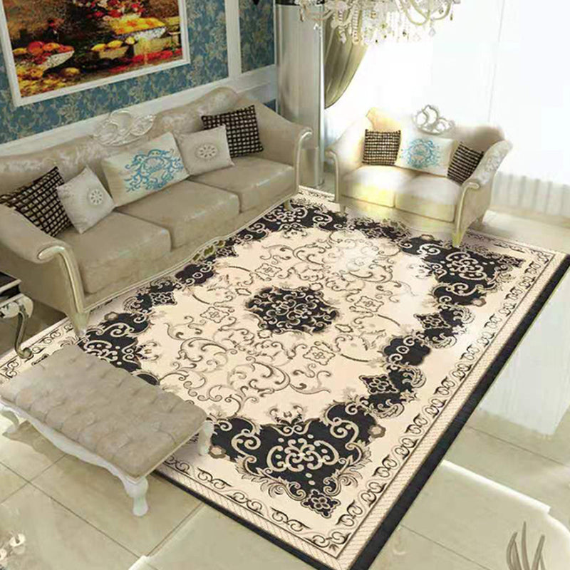 Multicolor Vintage Area Rug Polyester Flower Rug Non-Slip Backing Indoor Rug for Living Room