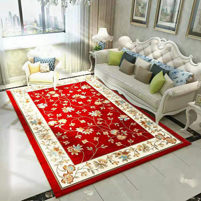 Multicolor Vintage Area Rug Polyester Flower Rug Non-Slip Backing Indoor Rug for Living Room