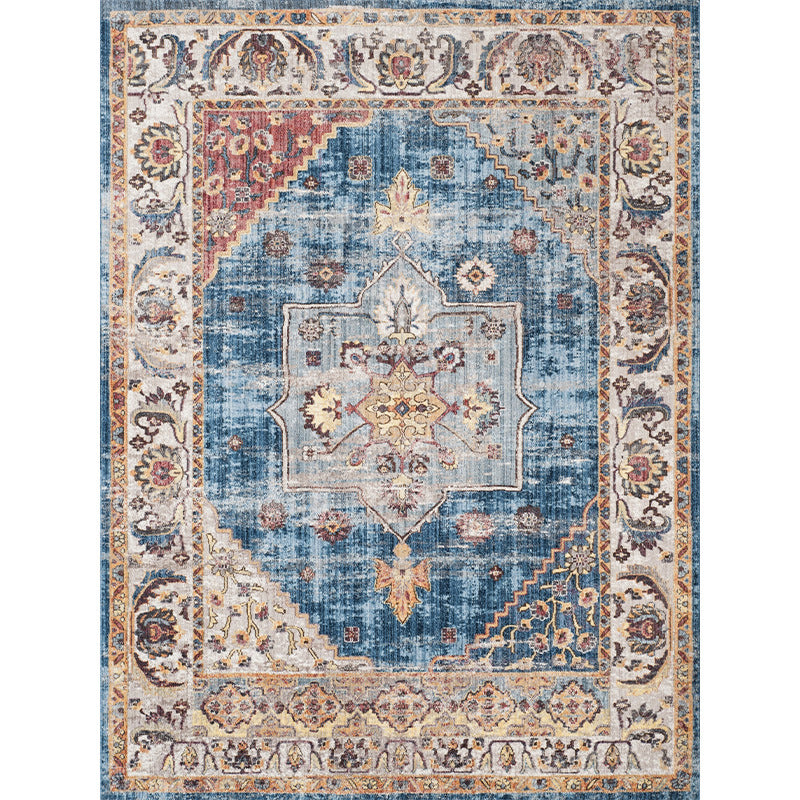 Elegant Blue Tone Nostalgia Carpet Polyester Medallion Indoor Rug Stain Resistant Rug for Home Decor