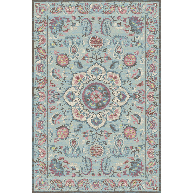 Elegant Blue Tone Nostalgia Carpet Polyester Medallion Indoor Rug Stain Resistant Rug for Home Decor