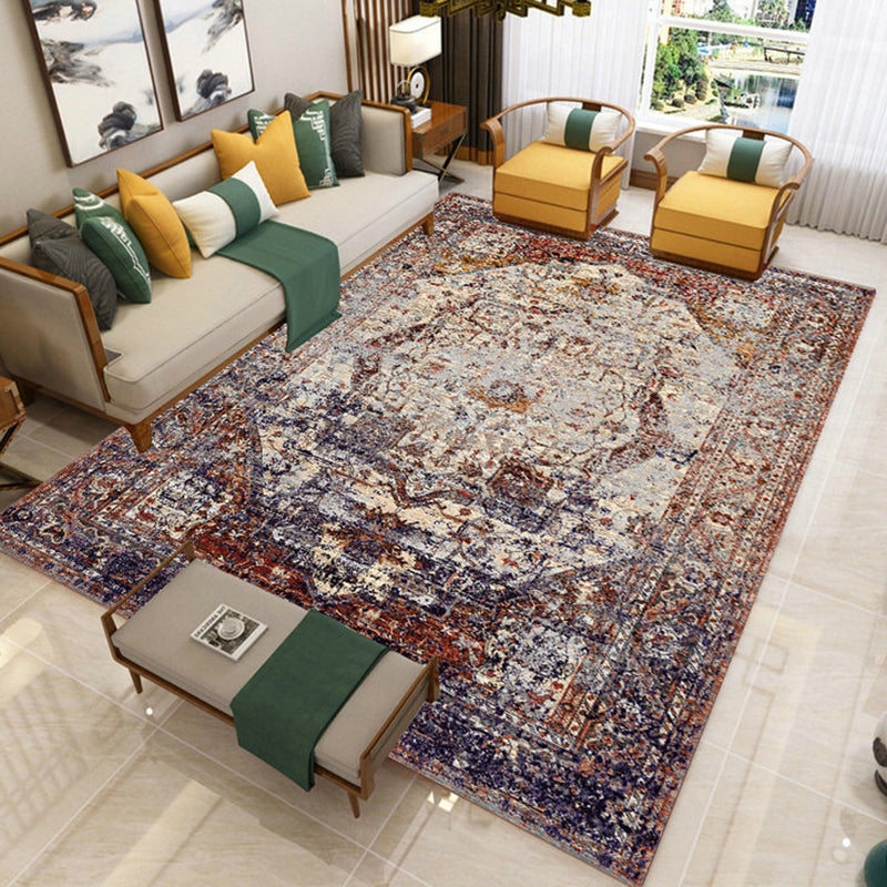 Multicolor Vintage Area Carpet Polyester Ethnic Pattern Indoor Rug Easy Care Carpet for Living Room