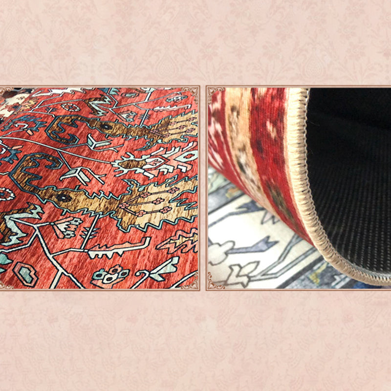 Elegant Red Tone Distressed Carpet Polyester Medallion Indoor Rug Stain Resistant Rug for Home Decoration