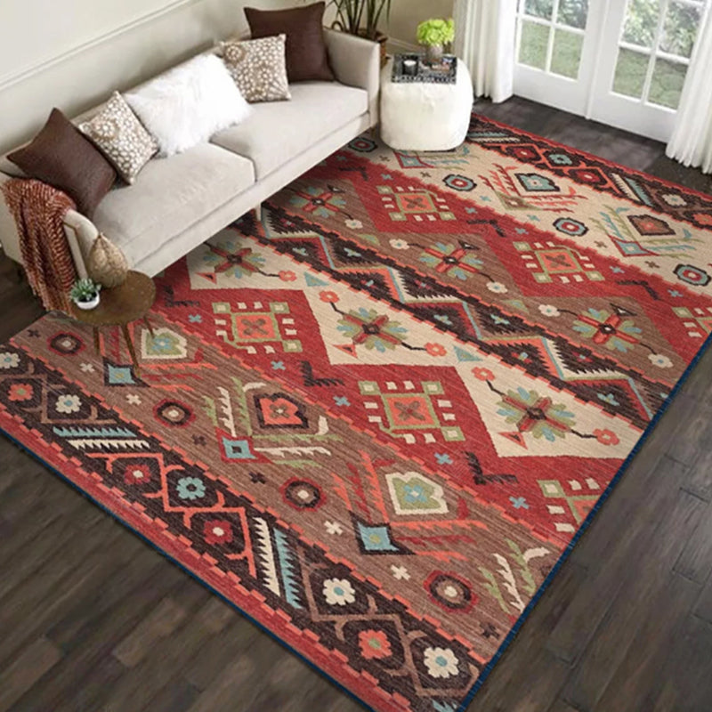 Multicolor Vintage Area Carpet Polyester Ethnic Pattern Indoor Rug Non-Slip Backing Carpet for Living Room