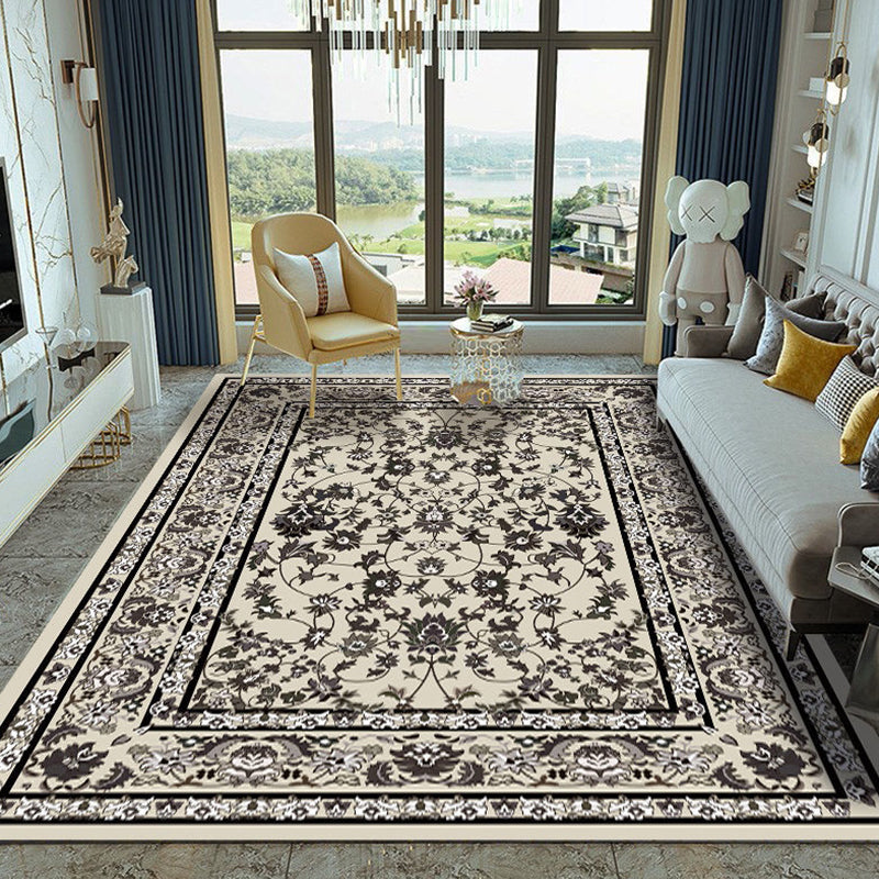 Solid Color Floral Print Rug Polyester Traditional Anti-Slip Backing Indoor Rug for Living Room