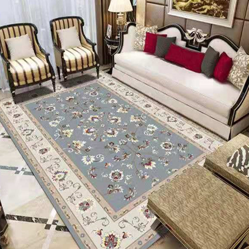 Solid Color Floral Print Rug Polyester Traditional Anti-Slip Backing Indoor Rug for Living Room