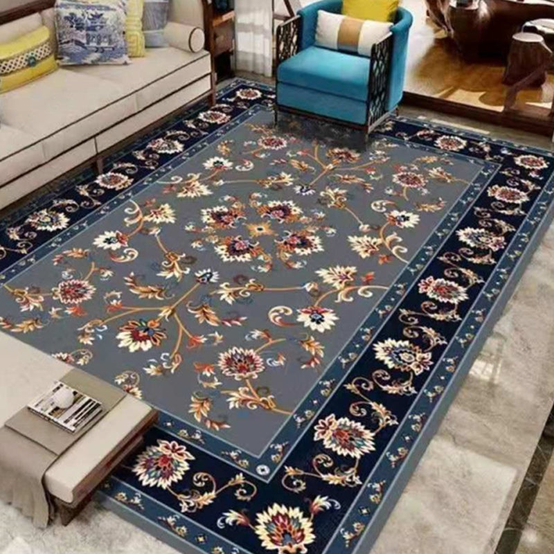 Solid Color Floral Print Rug Polyester Traditional Anti-Slip Backing Indoor Rug for Living Room