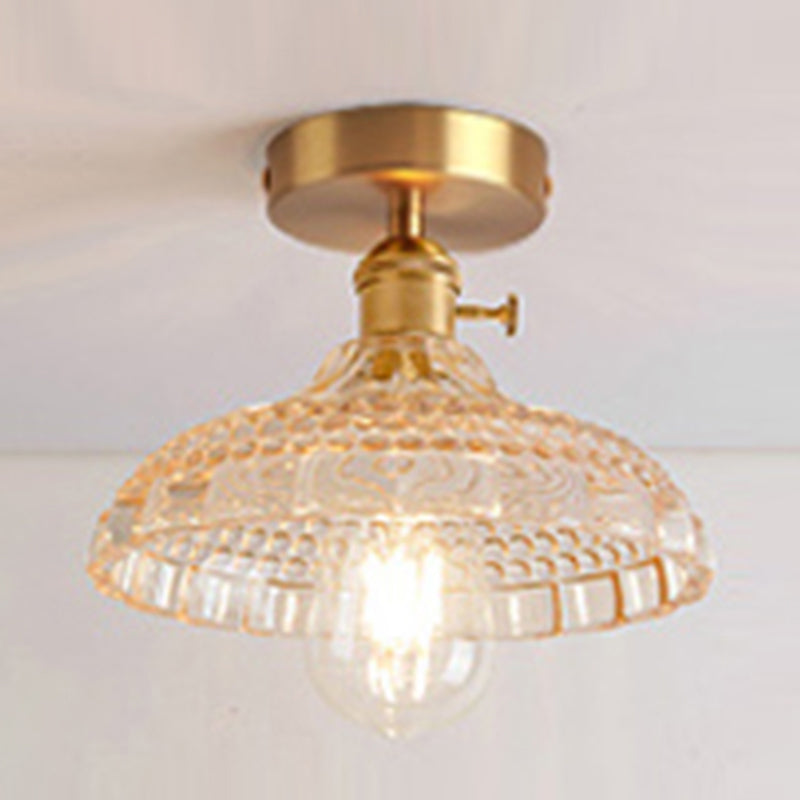 Colonial Style Aged Brass Flush Mount Opal Hand-blown Glass Ceiling Light Fixture