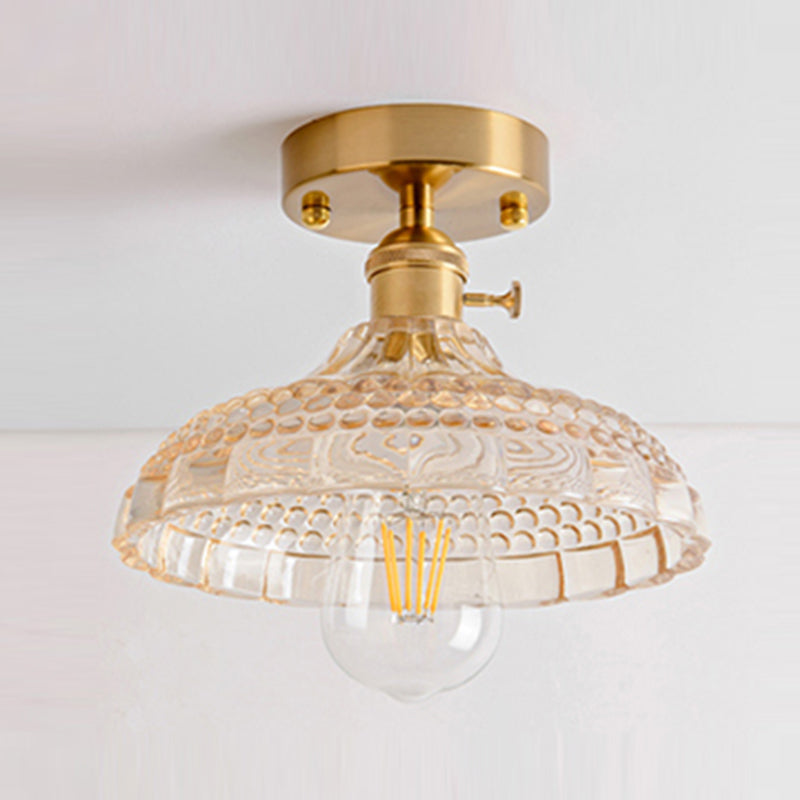 Colonial Style Aged Brass Flush Mount Opal Hand-blown Glass Ceiling Light Fixture