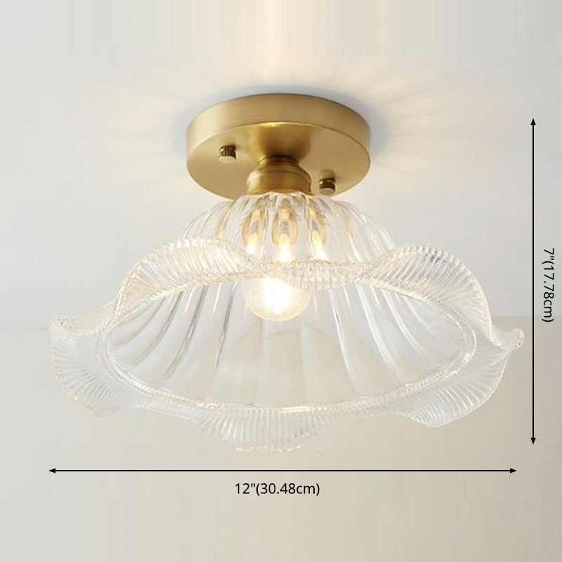 Balcony Aged Brass Flush Mount Flower Shape Frosted Glass Ceiling Light Fixture