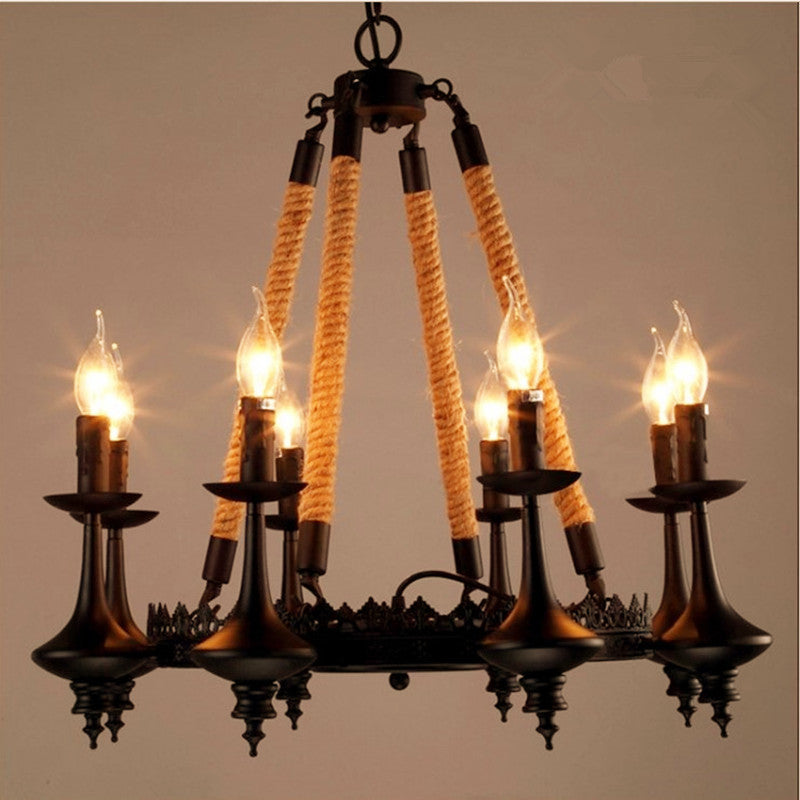 Wheel Rope Ceiling Chandelier Industrial-Style Restaurant Chandelier Pendant Light in Black