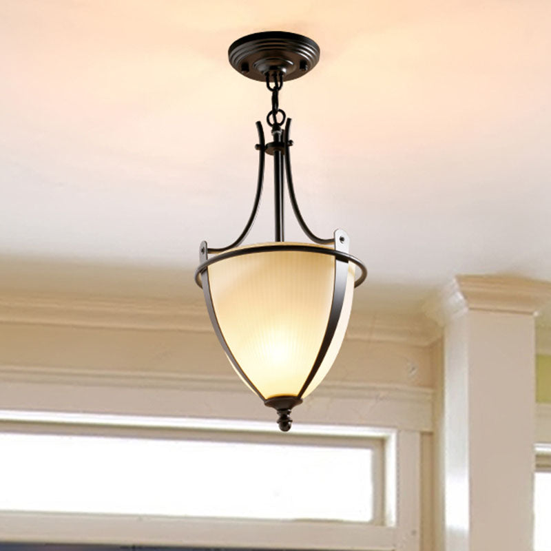 Prismatische melkglas kom hanglamp licht rustiek 1 licht foyer hangende plafondlamp in zwart