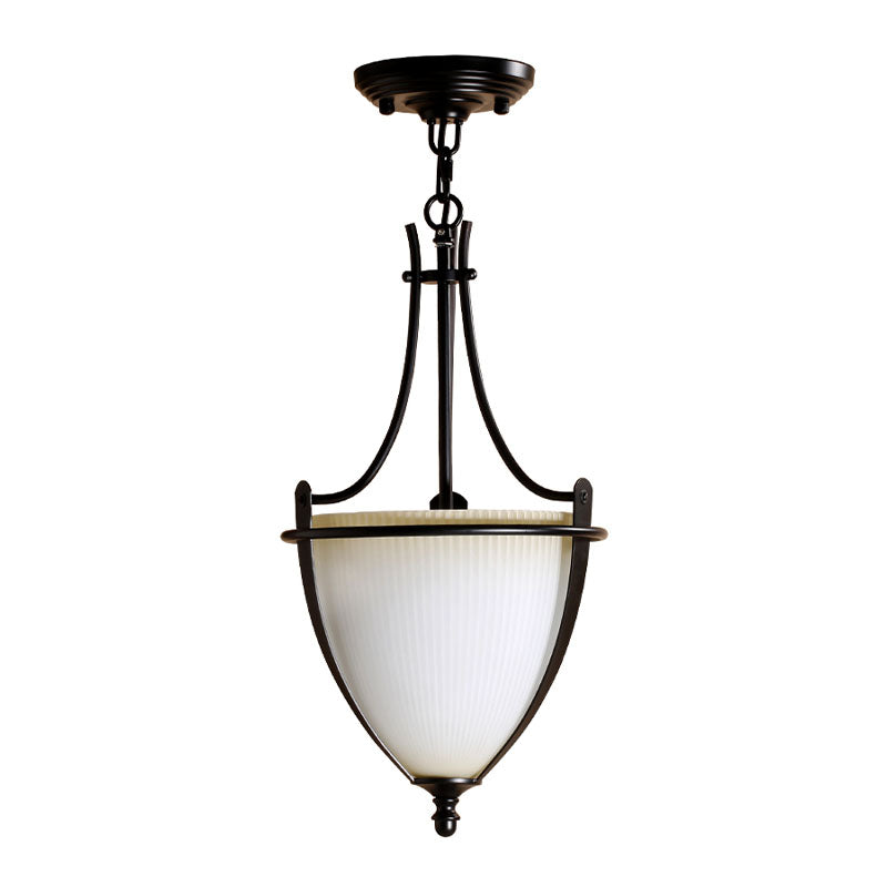 Prismatische melkglas kom hanglamp licht rustiek 1 licht foyer hangende plafondlamp in zwart
