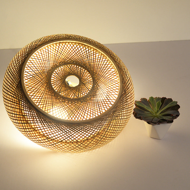 Wooden Circular Ceiling Light in Asian Simplicity Weave Bamboo Flush Mount for Corridor