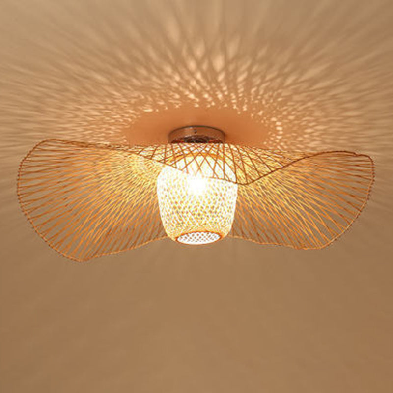 1-licht Bamboo Semi Flush Mount in Aziatische creatieve stijl smeedijzeren sputnik plafondlicht voor eetkamer