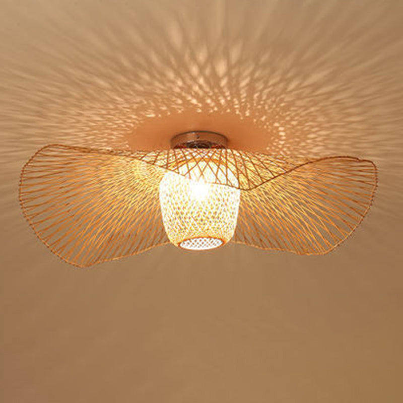 1-licht Bamboo Semi Flush Mount in Aziatische creatieve stijl smeedijzeren sputnik plafondlicht voor eetkamer