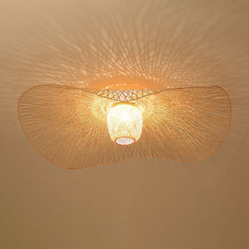 1-licht Bamboo Semi Flush Mount in Aziatische creatieve stijl smeedijzeren sputnik plafondlicht voor eetkamer