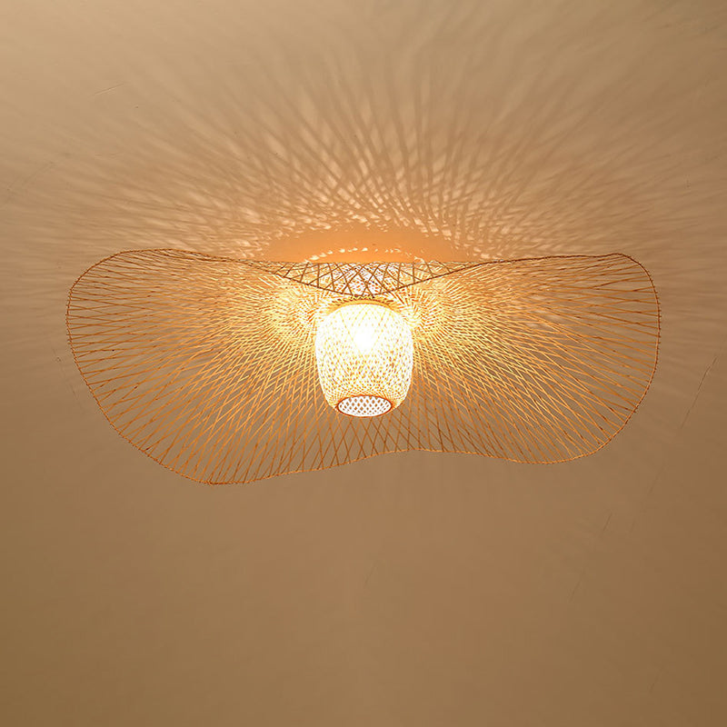 1-licht Bamboo Semi Flush Mount in Aziatische creatieve stijl smeedijzeren sputnik plafondlicht voor eetkamer