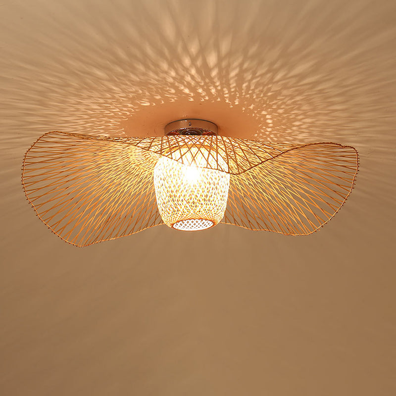 1-licht Bamboo Semi Flush Mount in Aziatische creatieve stijl smeedijzeren sputnik plafondlicht voor eetkamer