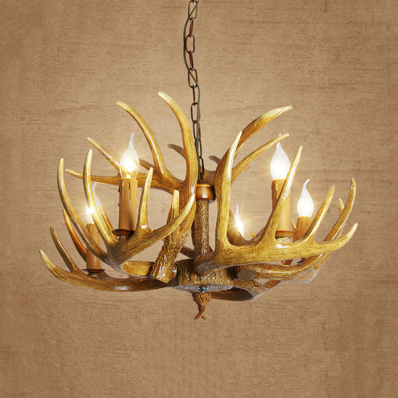 Antler Restaurant Pendant Chandelier Traditional Resin 3/4/5 Bulbs Brown Hanging Ceiling Light Kit