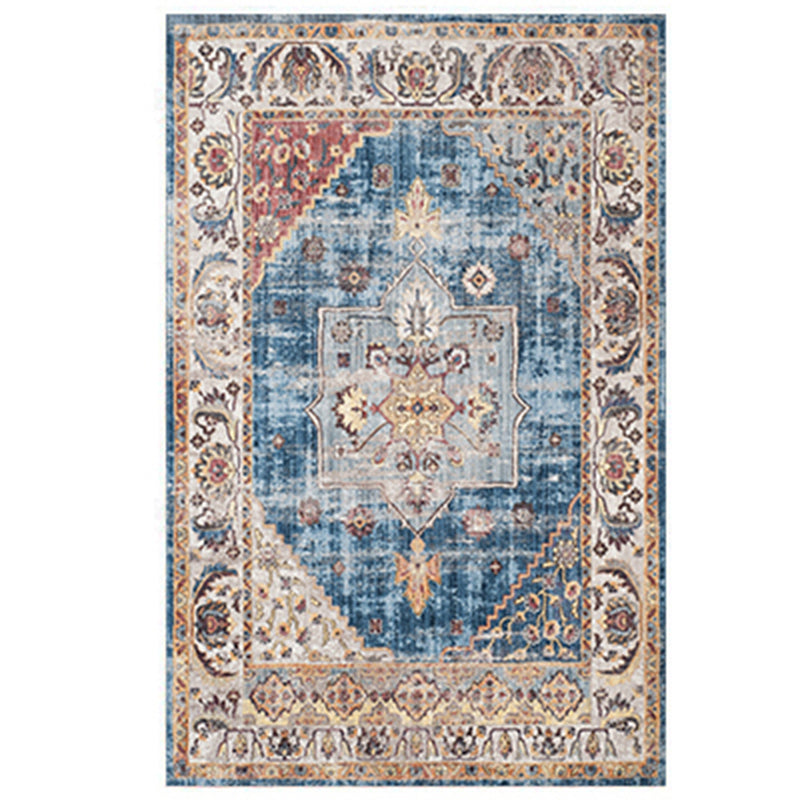 Solid Color Floral Printed Rug Polyester Antique Carpet Stain Resistant Rug for Living Room