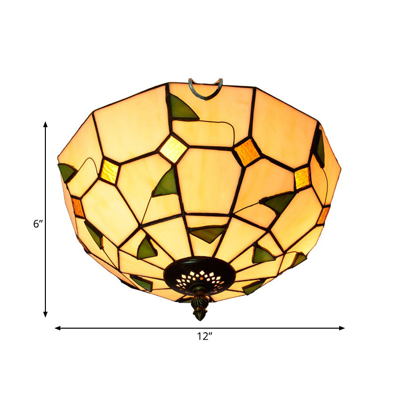 12"/16" W White Dome Ceiling Lamp Tiffany 2/3 Bulbs Multicolored Stained Glass Flush Mount Lighting