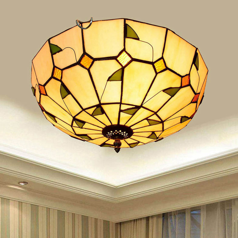 12"/16" W White Dome Ceiling Lamp Tiffany 2/3 Bulbs Multicolored Stained Glass Flush Mount Lighting