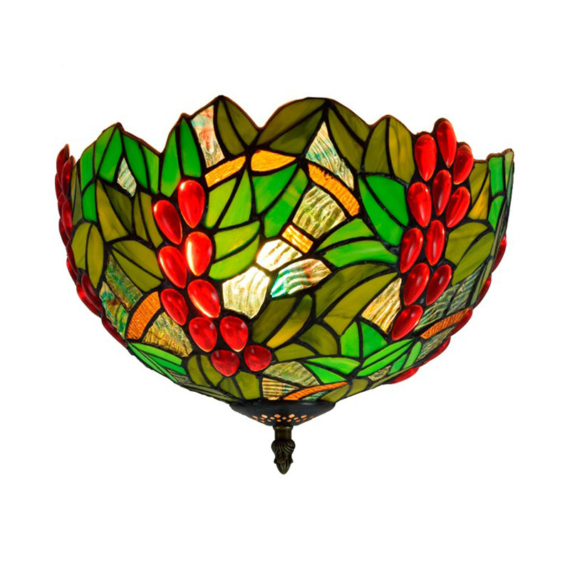 12"/16.5" W Leafy Ceiling Flush Tiffany-Style Metal 2/5 Heads Bronze Flush Mount Lighting Fixture