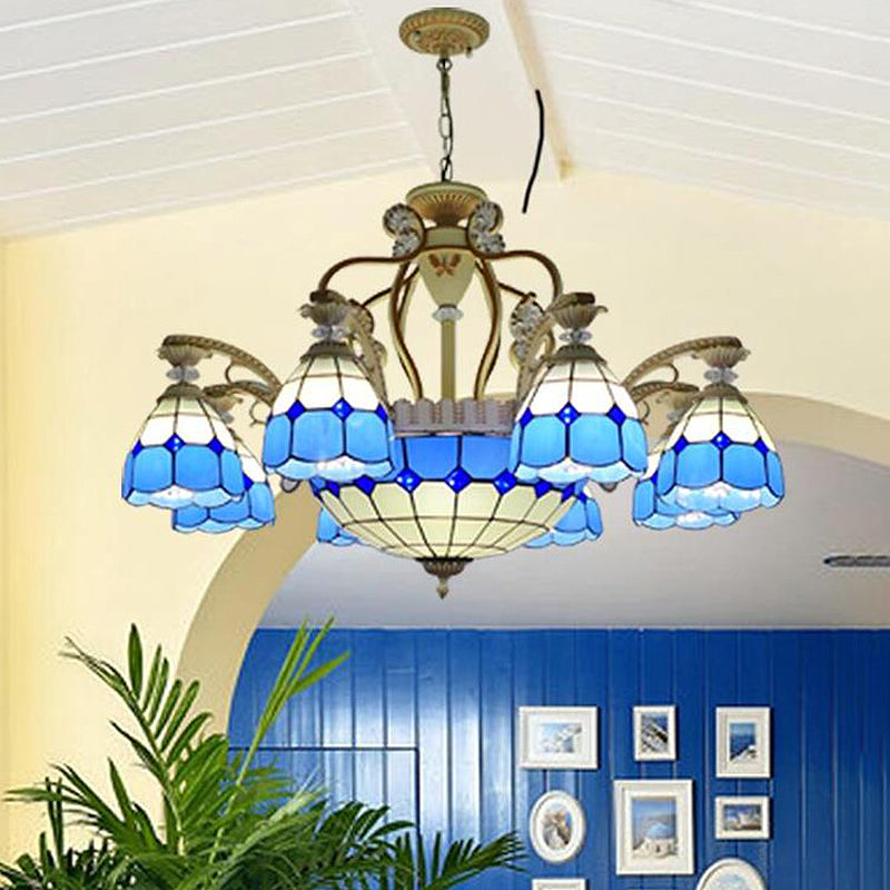 Verre coupé orange / bleu / bleu foncé tronçon de lustre en forme de lustre 8/11 Lumières Tiffany Style Pendant Light Kit, 31,5 "/37,5" de large