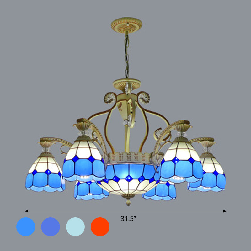 Verre coupé orange / bleu / bleu foncé tronçon de lustre en forme de lustre 8/11 Lumières Tiffany Style Pendant Light Kit, 31,5 "/37,5" de large