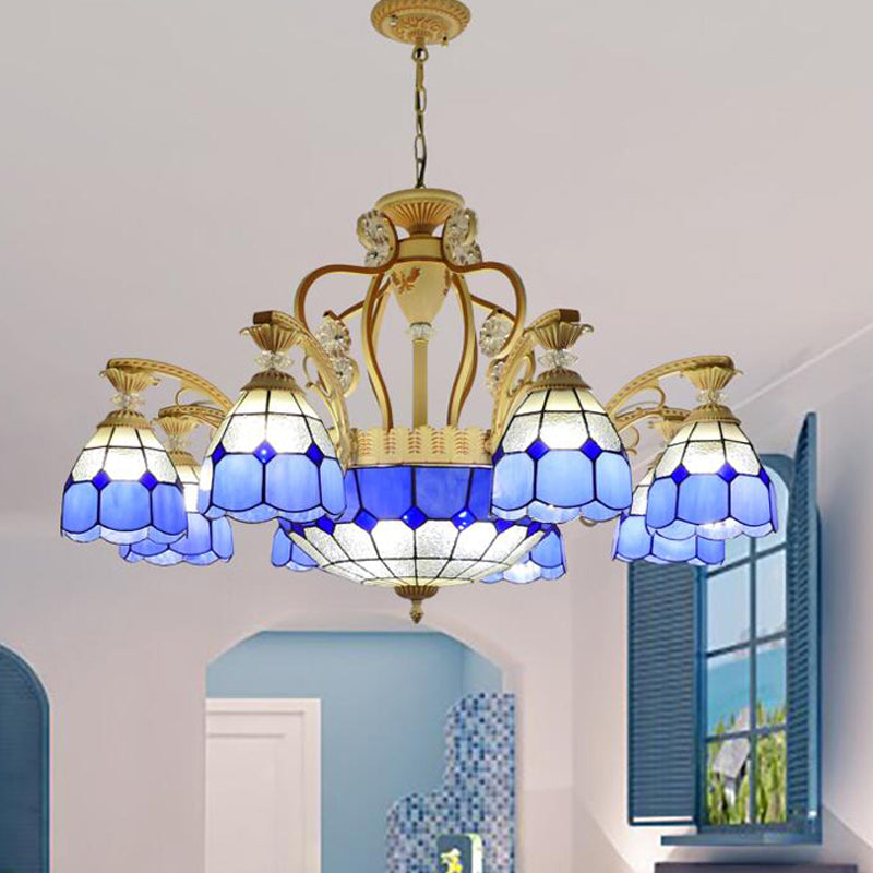 Verre coupé orange / bleu / bleu foncé tronçon de lustre en forme de lustre 8/11 Lumières Tiffany Style Pendant Light Kit, 31,5 "/37,5" de large