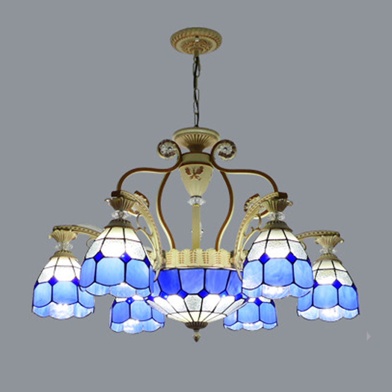 Verre coupé orange / bleu / bleu foncé tronçon de lustre en forme de lustre 8/11 Lumières Tiffany Style Pendant Light Kit, 31,5 "/37,5" de large