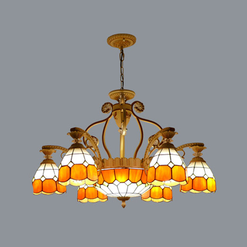 Verre coupé orange / bleu / bleu foncé tronçon de lustre en forme de lustre 8/11 Lumières Tiffany Style Pendant Light Kit, 31,5 "/37,5" de large