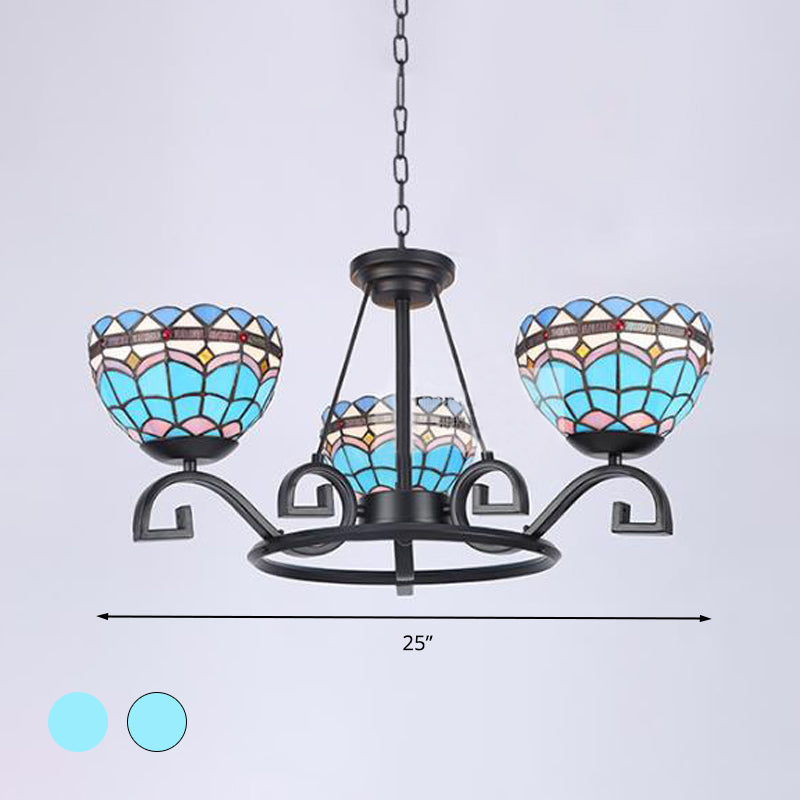 Chandelier suspendu au dôme 3/6/8 Lumières Bleu / Bleu et en verre clair Pendentif plafond pour le salon, 25 "/ 29" /36.5 "W