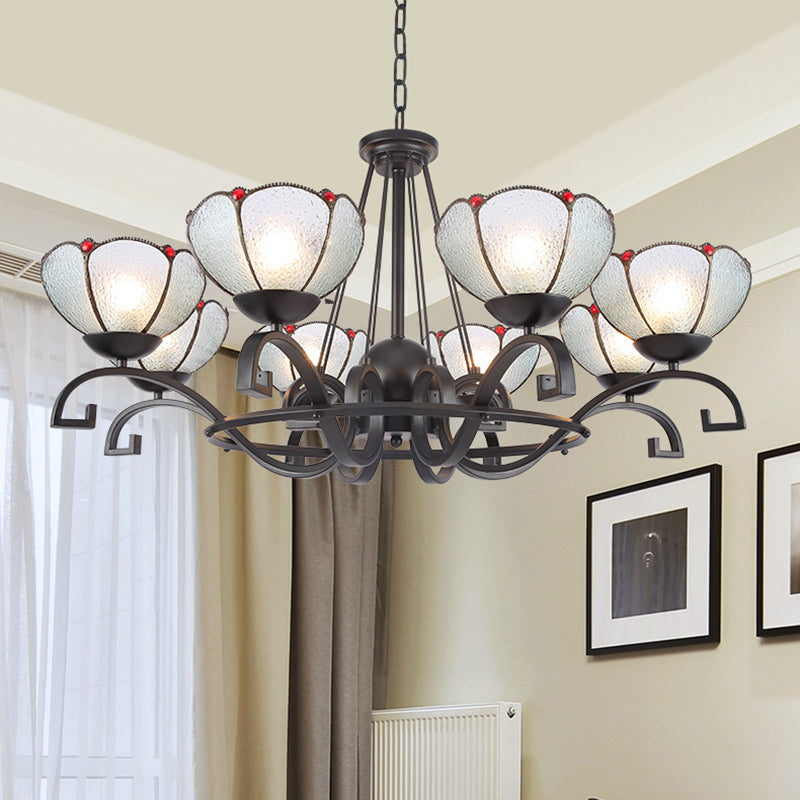 Tiffany Gem / Pearl / Magnolia Chandelier Light 3/6/8 Lumières Éclairage d'éclairage de suspension en verre givré en noir, 25 "/ 29" /36.5 "W