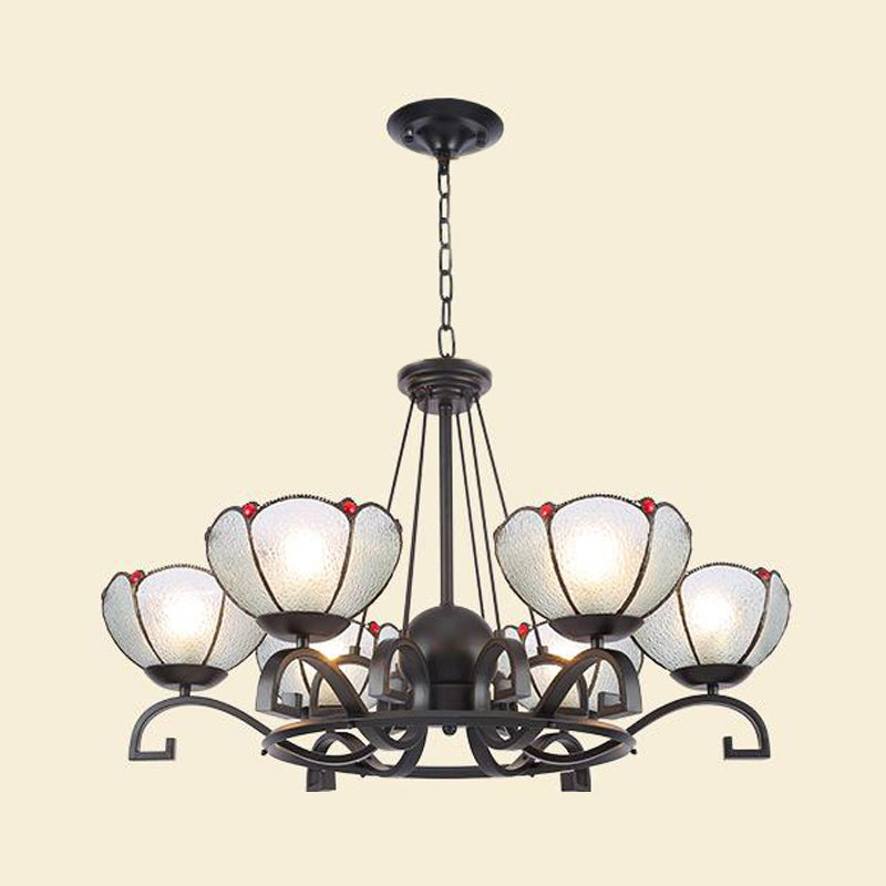 Tiffany Gem / Pearl / Magnolia Chandelier Light 3/6/8 Lumières Éclairage d'éclairage de suspension en verre givré en noir, 25 "/ 29" /36.5 "W