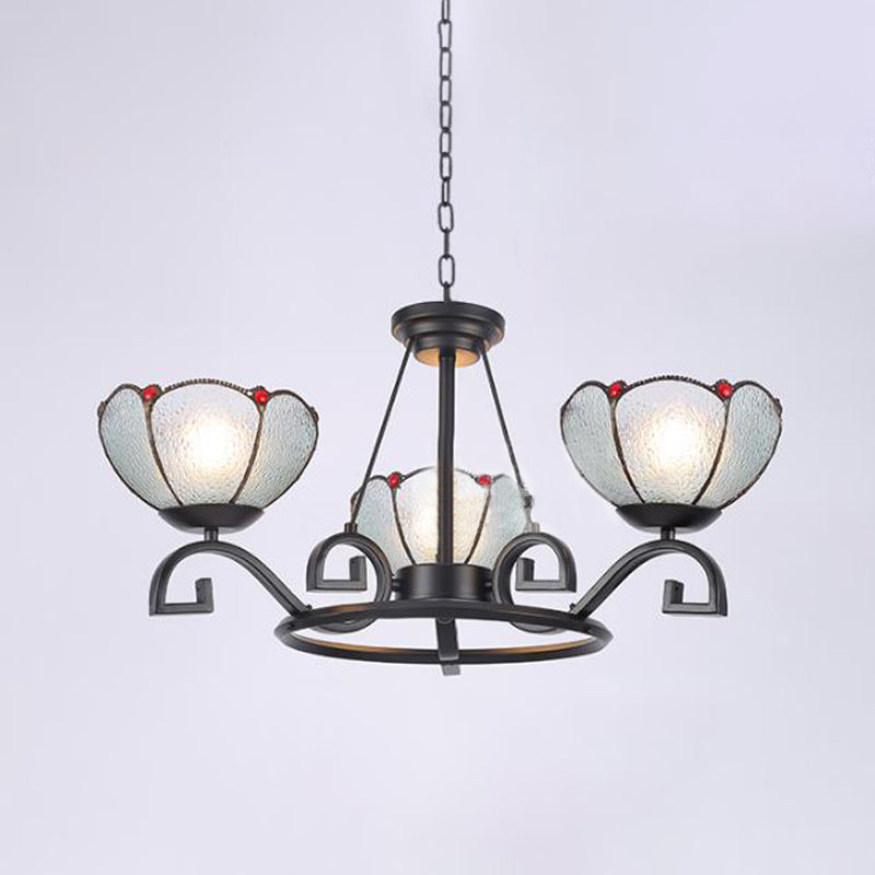 Tiffany Gem / Pearl / Magnolia Chandelier Light 3/6/8 Lumières Éclairage d'éclairage de suspension en verre givré en noir, 25 "/ 29" /36.5 "W