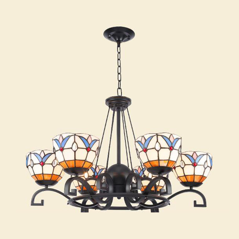 Tiffany Gem / Pearl / Magnolia Chandelier Light 3/6/8 Lumières Éclairage d'éclairage de suspension en verre givré en noir, 25 "/ 29" /36.5 "W