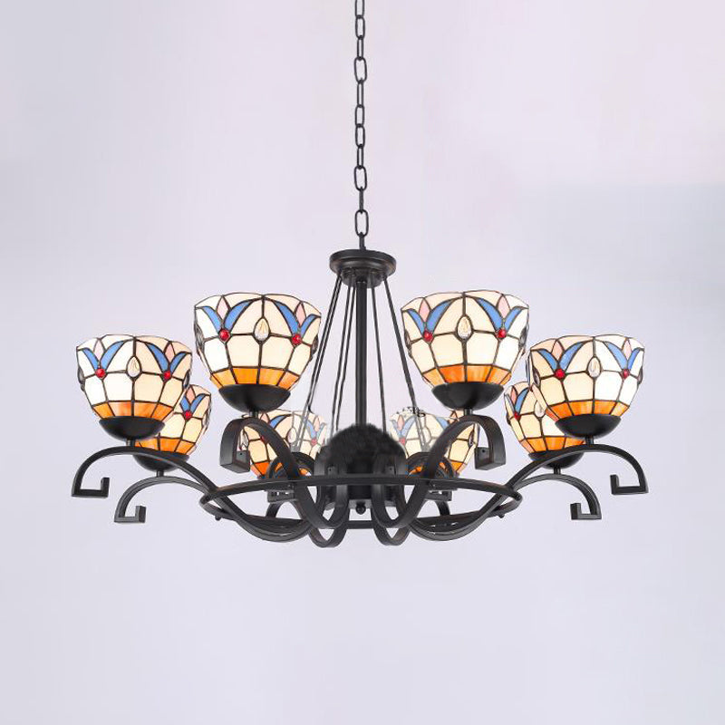 Tiffany Gem / Pearl / Magnolia Chandelier Light 3/6/8 Lumières Éclairage d'éclairage de suspension en verre givré en noir, 25 "/ 29" /36.5 "W