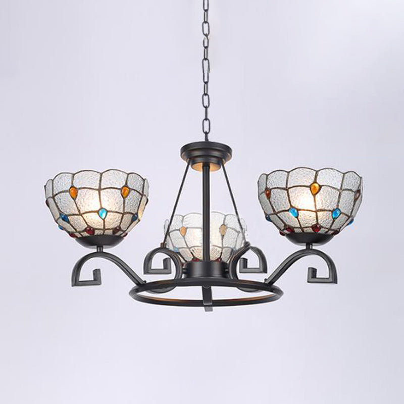 Tiffany Gem / Pearl / Magnolia Chandelier Light 3/6/8 Lumières Éclairage d'éclairage de suspension en verre givré en noir, 25 "/ 29" /36.5 "W