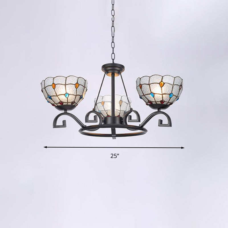 Tiffany Gem / Pearl / Magnolia Chandelier Light 3/6/8 Lumières Éclairage d'éclairage de suspension en verre givré en noir, 25 "/ 29" /36.5 "W