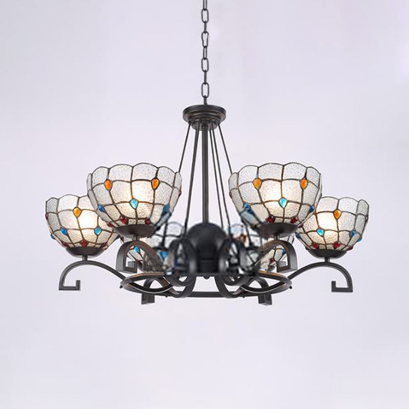 Tiffany Gem / Pearl / Magnolia Chandelier Light 3/6/8 Lumières Éclairage d'éclairage de suspension en verre givré en noir, 25 "/ 29" /36.5 "W