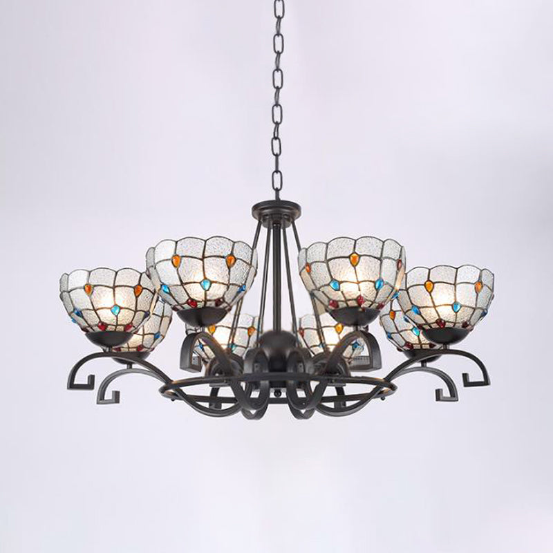 Tiffany Gem / Pearl / Magnolia Chandelier Light 3/6/8 Lumières Éclairage d'éclairage de suspension en verre givré en noir, 25 "/ 29" /36.5 "W