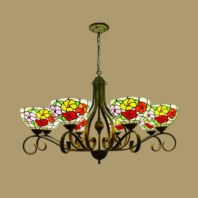 Plafond de vitrail fleur lustre Méditerranée 3/6/8 Lumières en laiton antique Pendentif suspendu