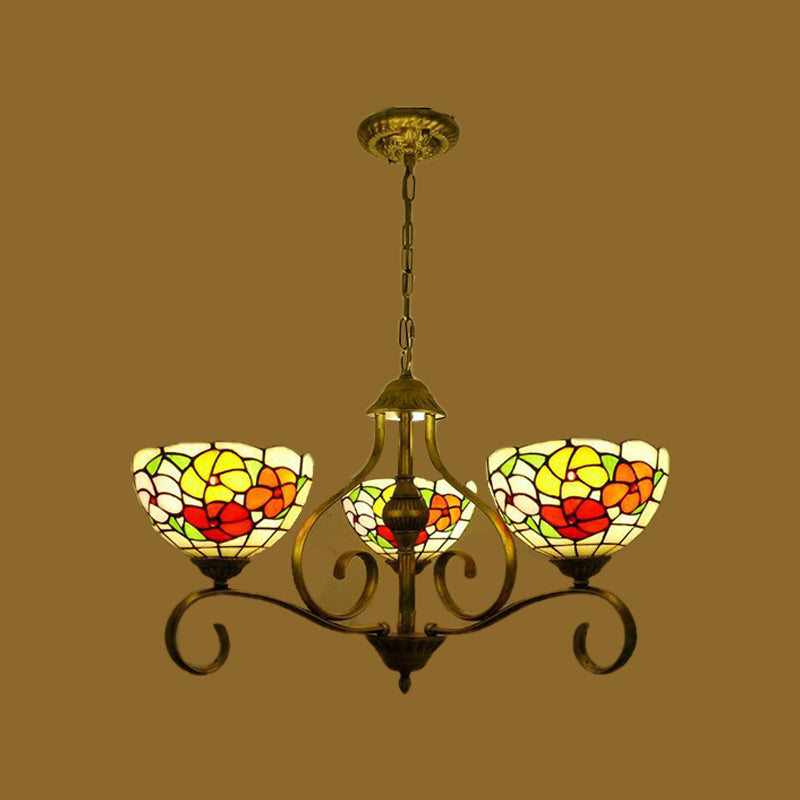 Plafond de vitrail fleur lustre Méditerranée 3/6/8 Lumières en laiton antique Pendentif suspendu