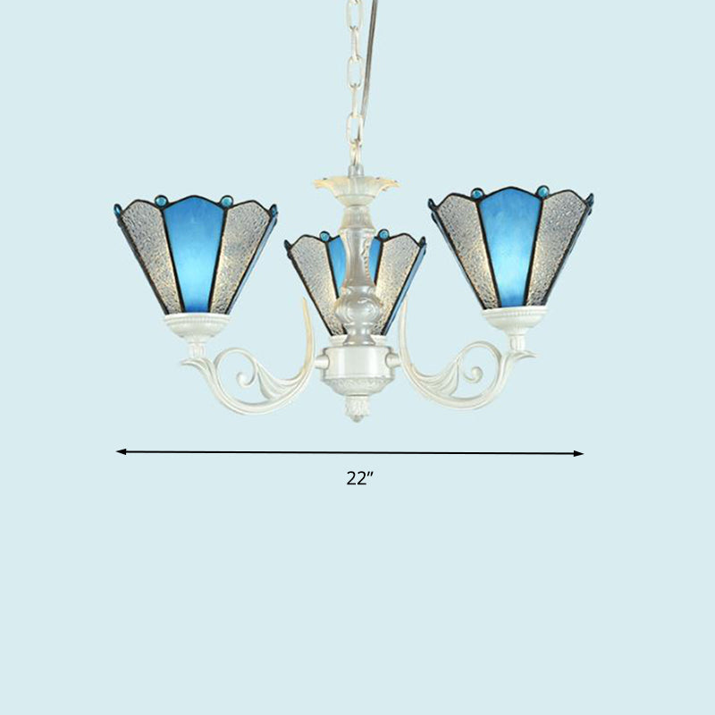 LAMPE CHANDELER DE LA LIGE DE VERRE BLEU BLEU CONICAL BAROE 3/9/11 LUMIÈRES CRAME PRENDANT PRENDANT POUR LEU SOI