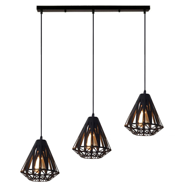 Industrial Cluster Ceiling Light, 3-Light, Ironic Geometrical Shades