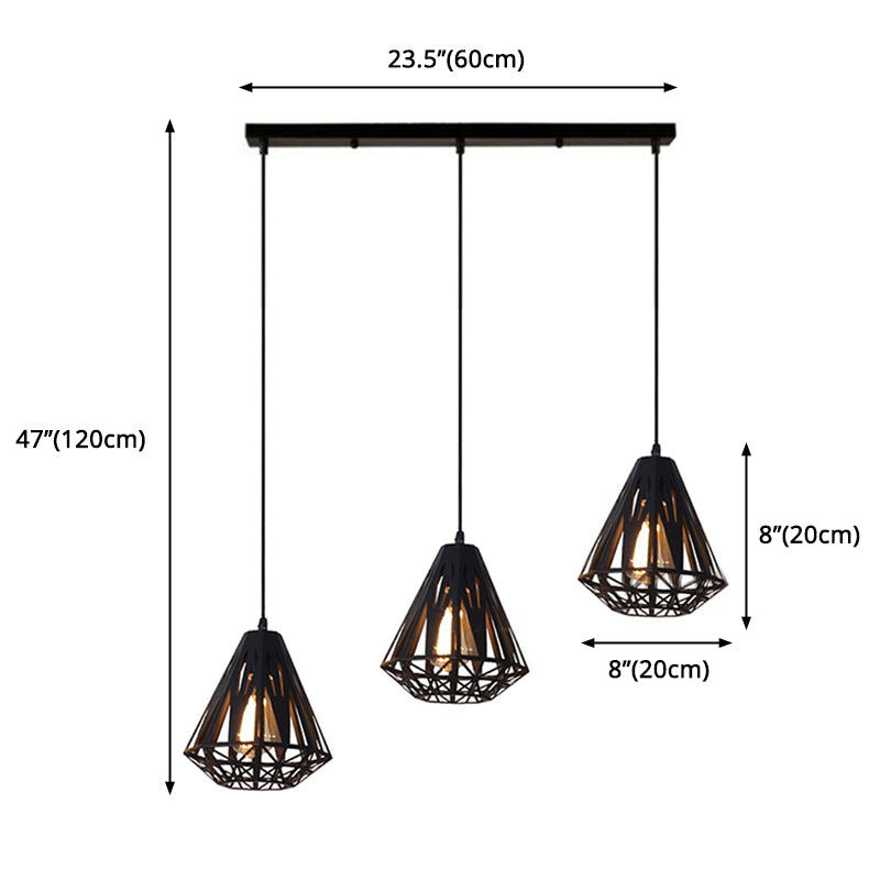 Luce del soffitto a grappolo industriale, tonalità geometriche ironiche a 3 luci