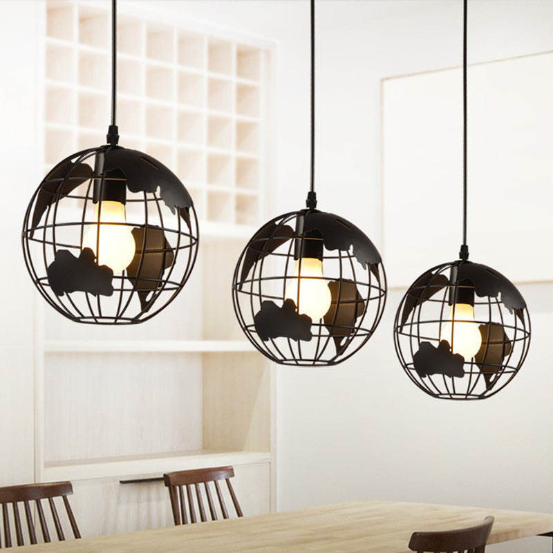 3-Light Ceiling Light, Industrial Style, Earth Shape, with White Ironic Shades