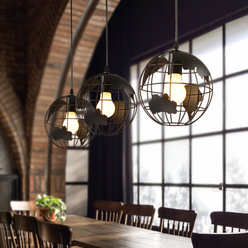 3-Light Ceiling Light, Industrial Style, Earth Shape, with White Ironic Shades